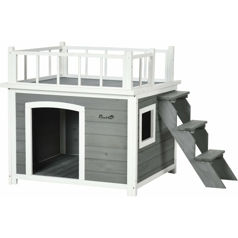foto del prodotto cuccia da eterno per cani 121x77x78 cm con terrazza scaletta e finestra grigio chiaro
