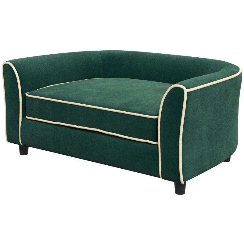 foto del prodotto cuccia divano per cani taglia piccola e media con cuscino 79x56x35 cm in velluto verde scuro
