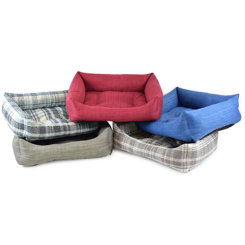 foto del prodotto cuccia morbida per cani in tessuto 60x70 cm da arredamento con bordi alti e comodo cuscino colori assortiti