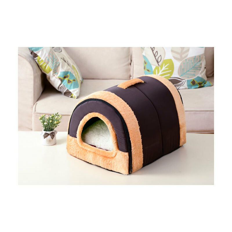 foto del prodotto cuccia per cani 2 in 1, cuccia per animali domestici pieghevole e calda con cuscino rimovibile marrone