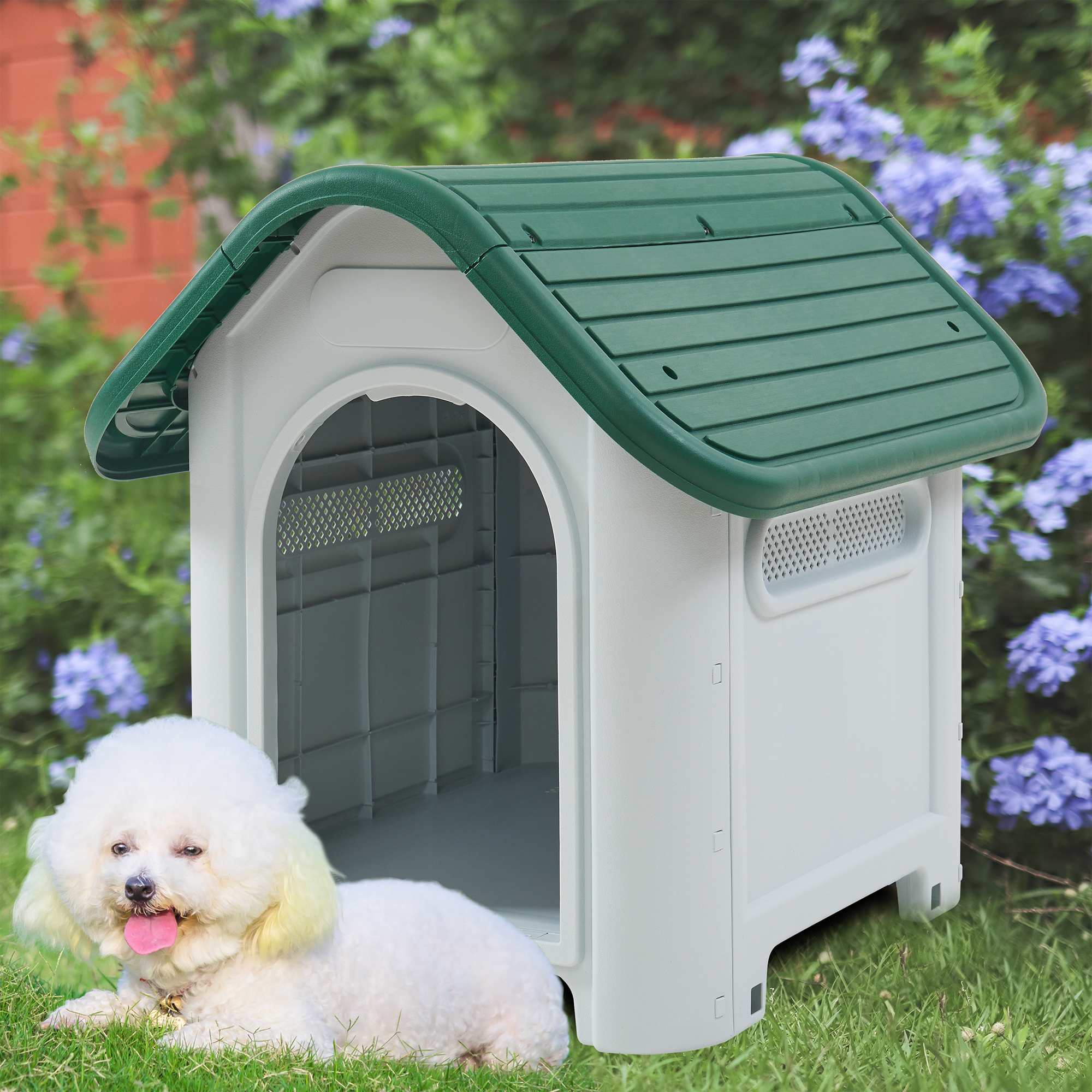 foto del prodotto cuccia per cani bello in plastica 75 x 59 x 66 cm bianco verde en.casa 
