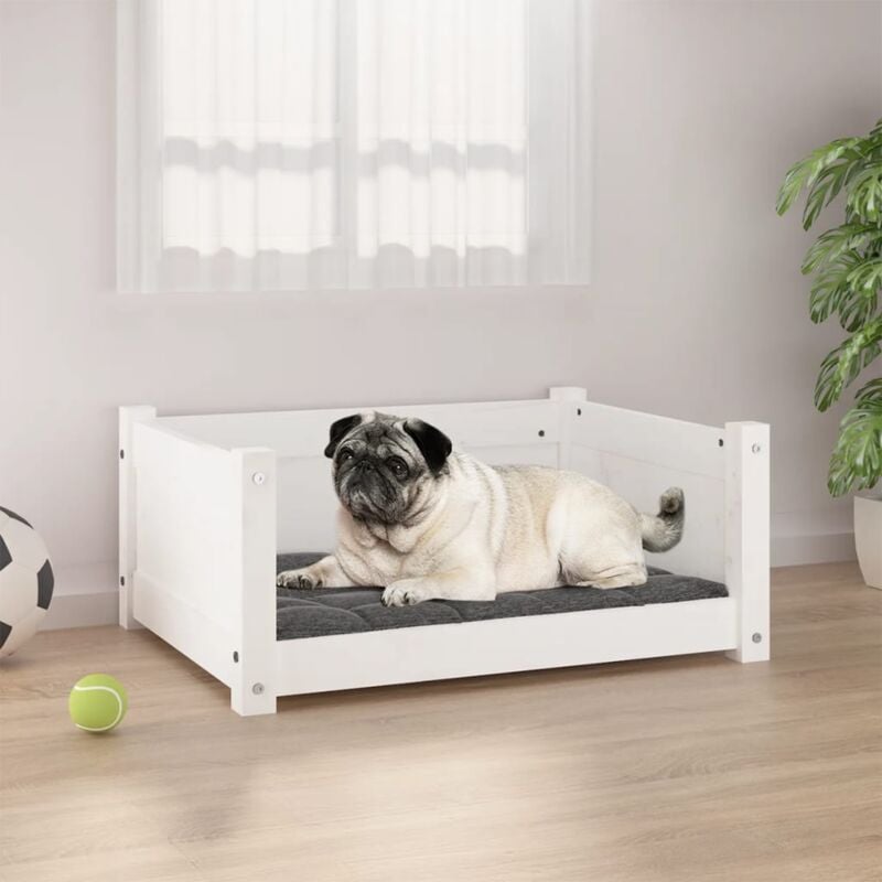 foto del prodotto cuccia per cani bianca 65,5x50,5x28cm in legno massello di pino vidaxl