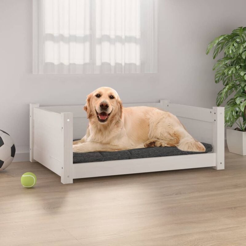 foto del prodotto cuccia per cani bianca 75,5x55,5x28cm in legno massello di pino vidaxl