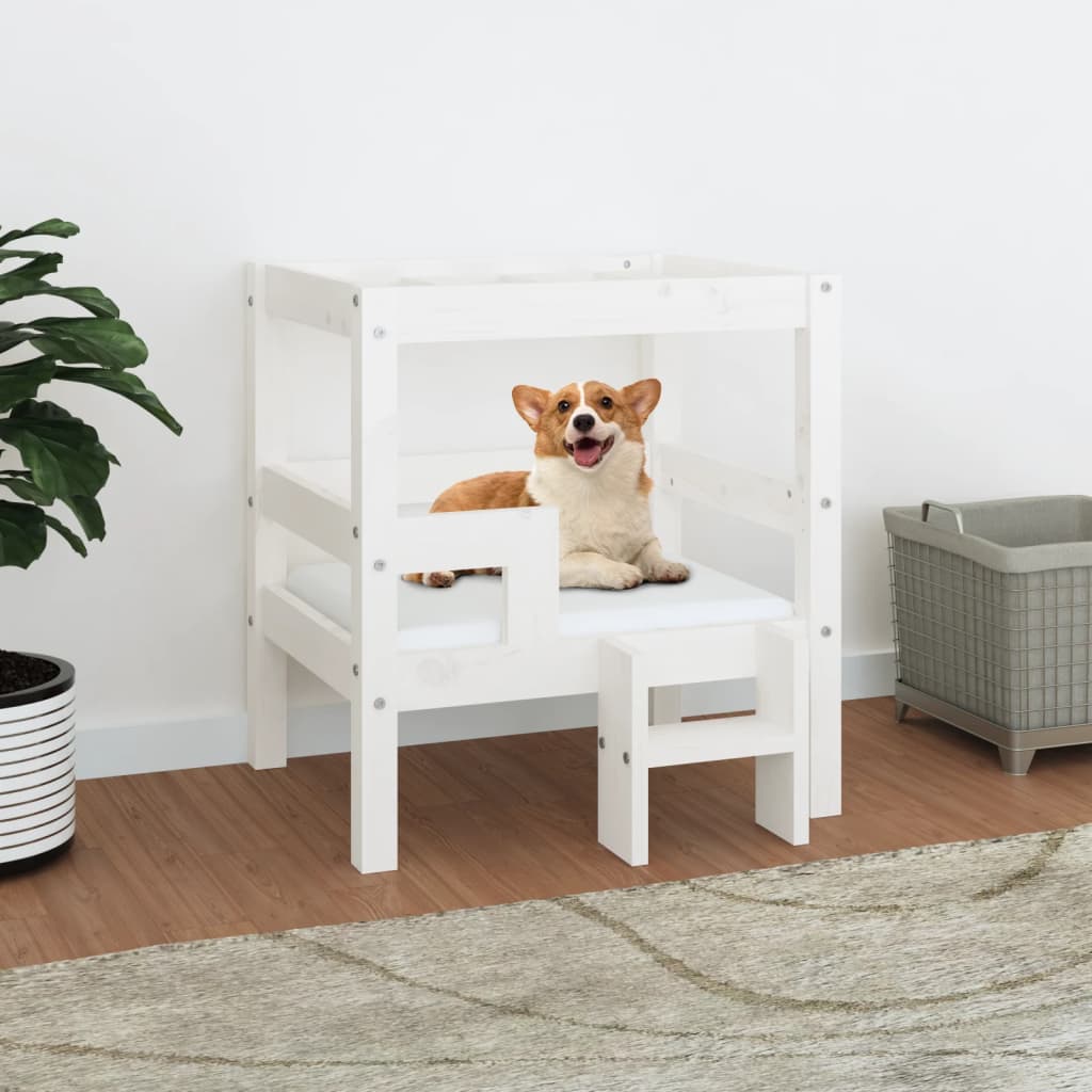 foto del prodotto cuccia per cani bianco 55,5x53,5x60cm in legno massello di pino