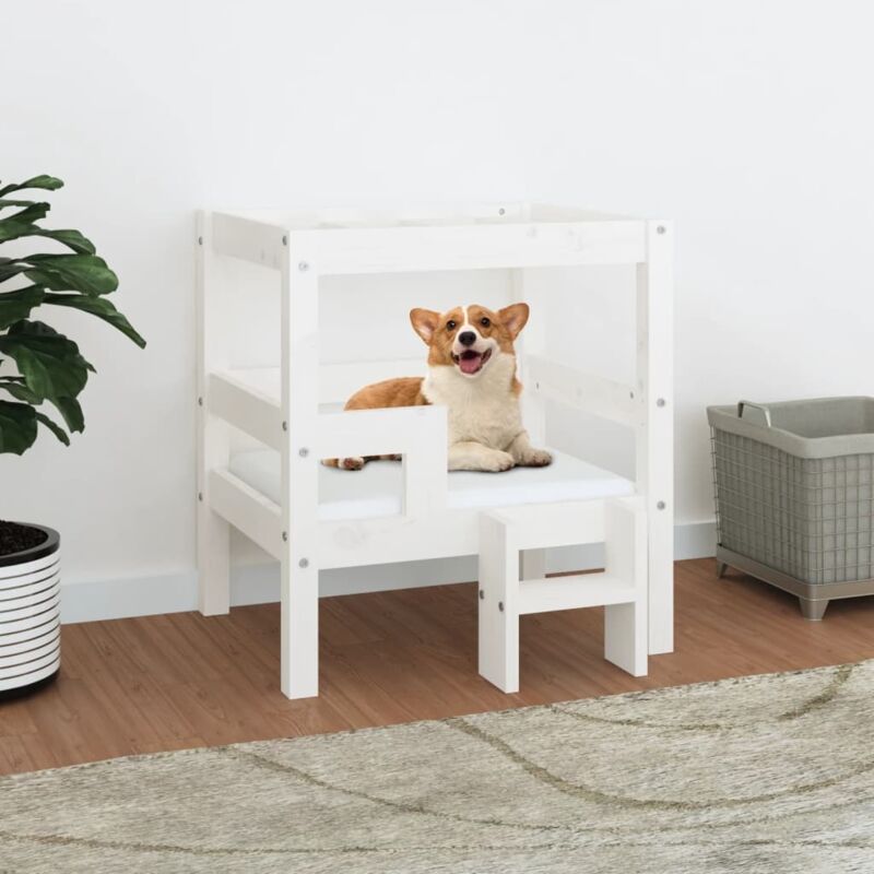 foto del prodotto cuccia per cani bianco 55,5x53,5x60cm in legno massello di pino vidaxl
