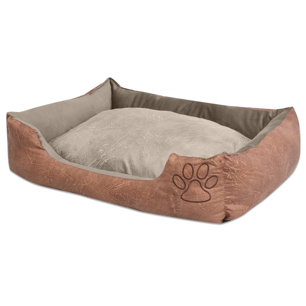foto del prodotto cuccia per cani con cuscino in pelle sintetica taglia l beigecod mxl 106183