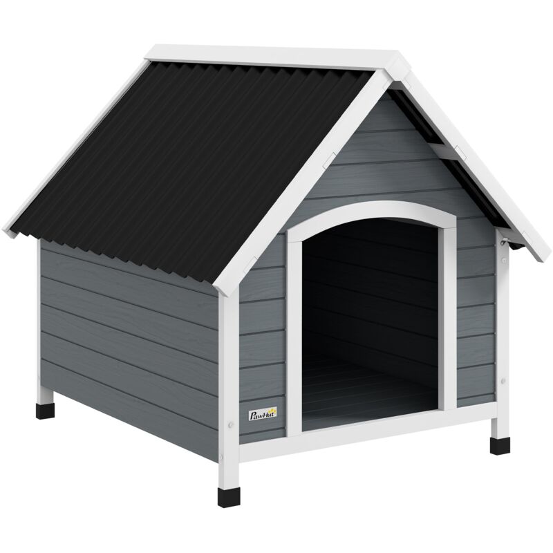 foto del prodotto cuccia per cani grandi da esterno pavimento rimovibile 84x99x87 cm in legno grigio