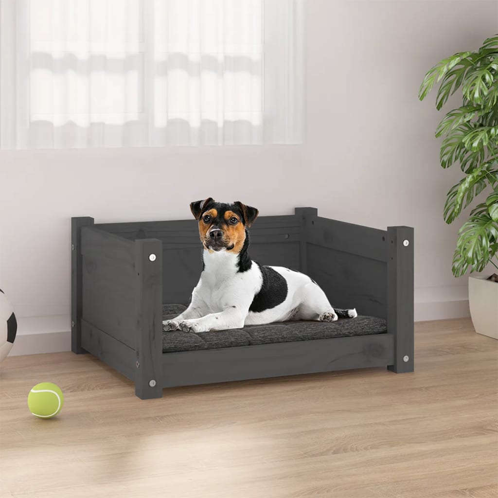 foto del prodotto cuccia per cani grigia 55,5x45,5x28cm in legno massello di pino