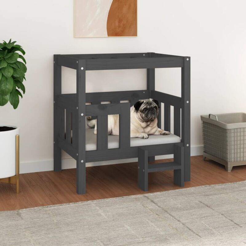 foto del prodotto cuccia per cani grigio 65,5x50,5x70 cm in legno massello di pino vidaxl