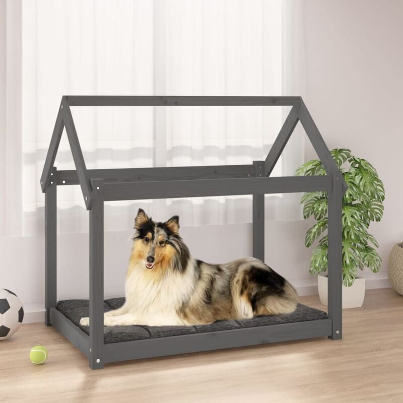 foto del prodotto cuccia per cani in legno massello di pino casetta 101x70x90 cm vari colori colore grigio
