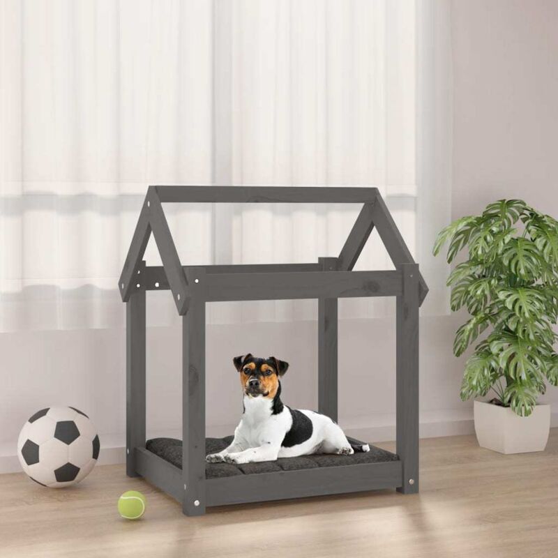 foto del prodotto cuccia per cani in legno massello di pino casetta 61x50x70 cm vari colori colore grigio