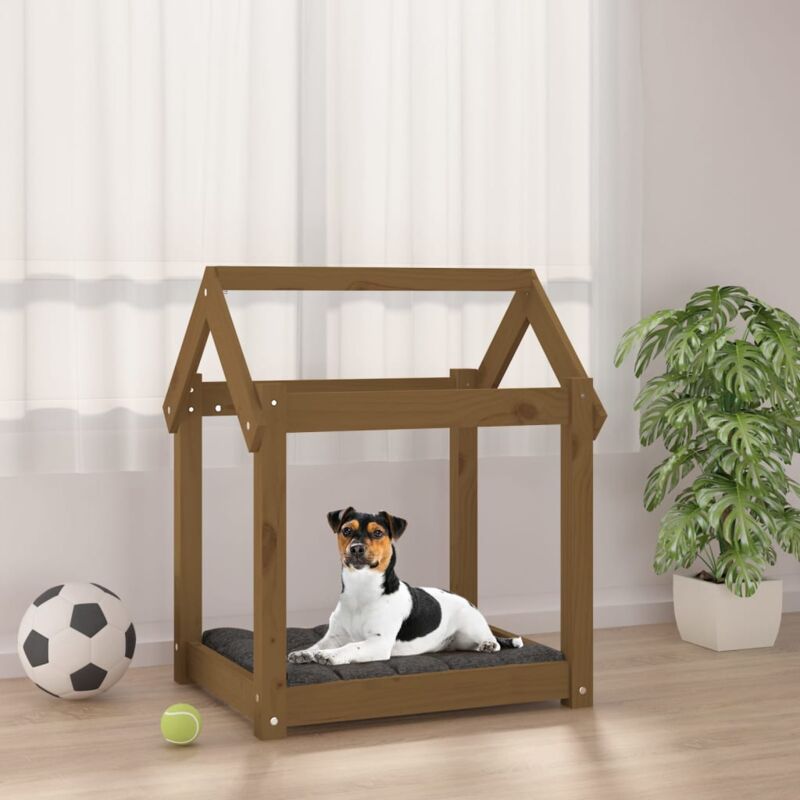 foto del prodotto cuccia per cani in legno massello di pino casetta 61x50x70 cm vari colori colore marrone