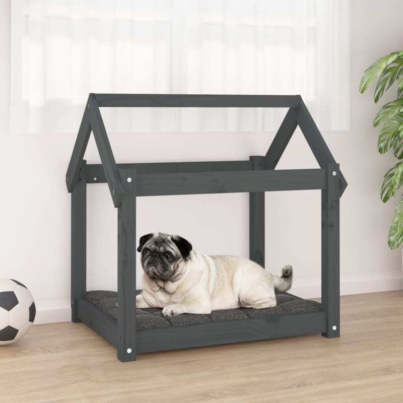 foto del prodotto cuccia per cani in legno massello di pino casetta 71x55x70 cm vari colori colore grigio
