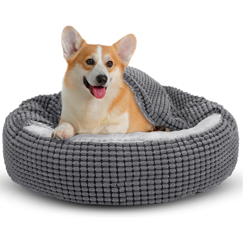 foto del prodotto cuccia per cani media, cuccia rotonda per cani, cuscino per cani soffice cuccia per gatti lavabile con cappuccio antiscivolo, pu ospitare fino a 14
