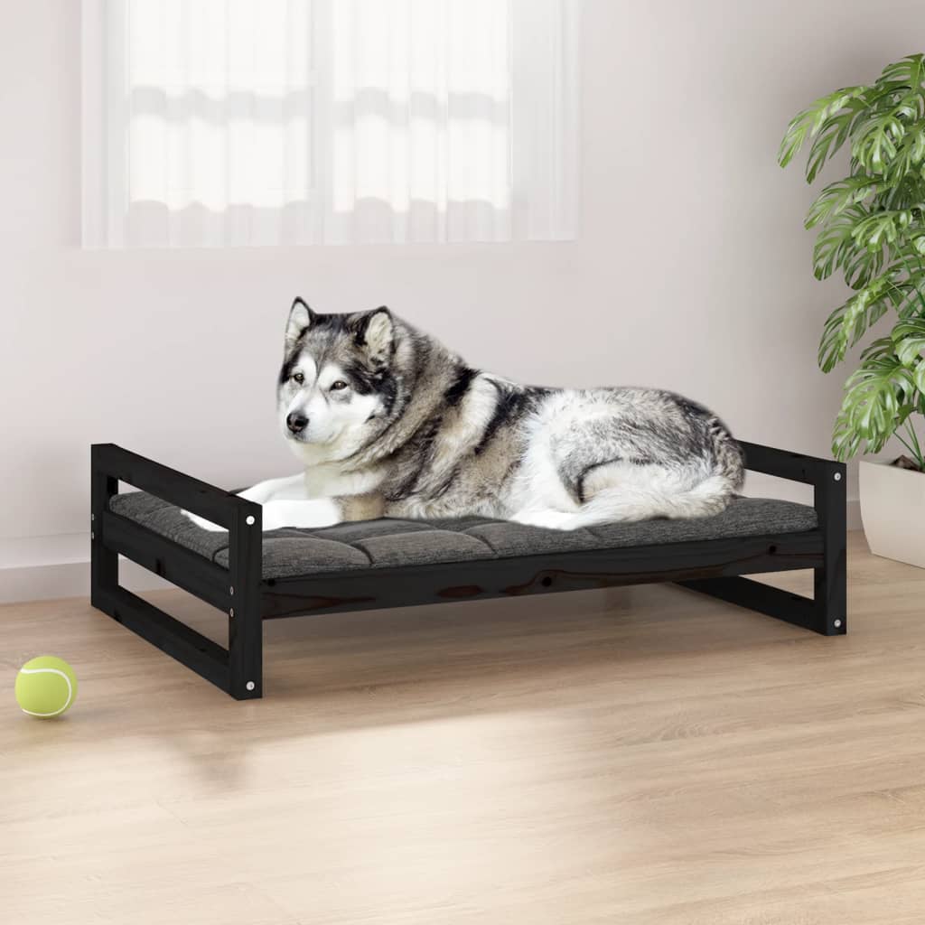 foto del prodotto cuccia per cani nera 105,5x75,5x28 cm legno massello di pino
