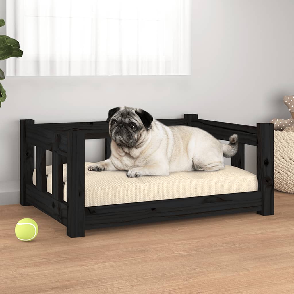 foto del prodotto cuccia per cani nera 65,5x50,5x28 cm in legno massello di pino cod mxl 50127