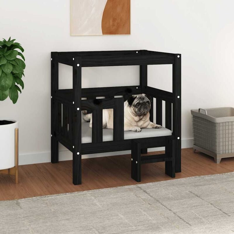 foto del prodotto cuccia per cani nera 65,5x50,5x70 cm in legno massello di pino vidaxl