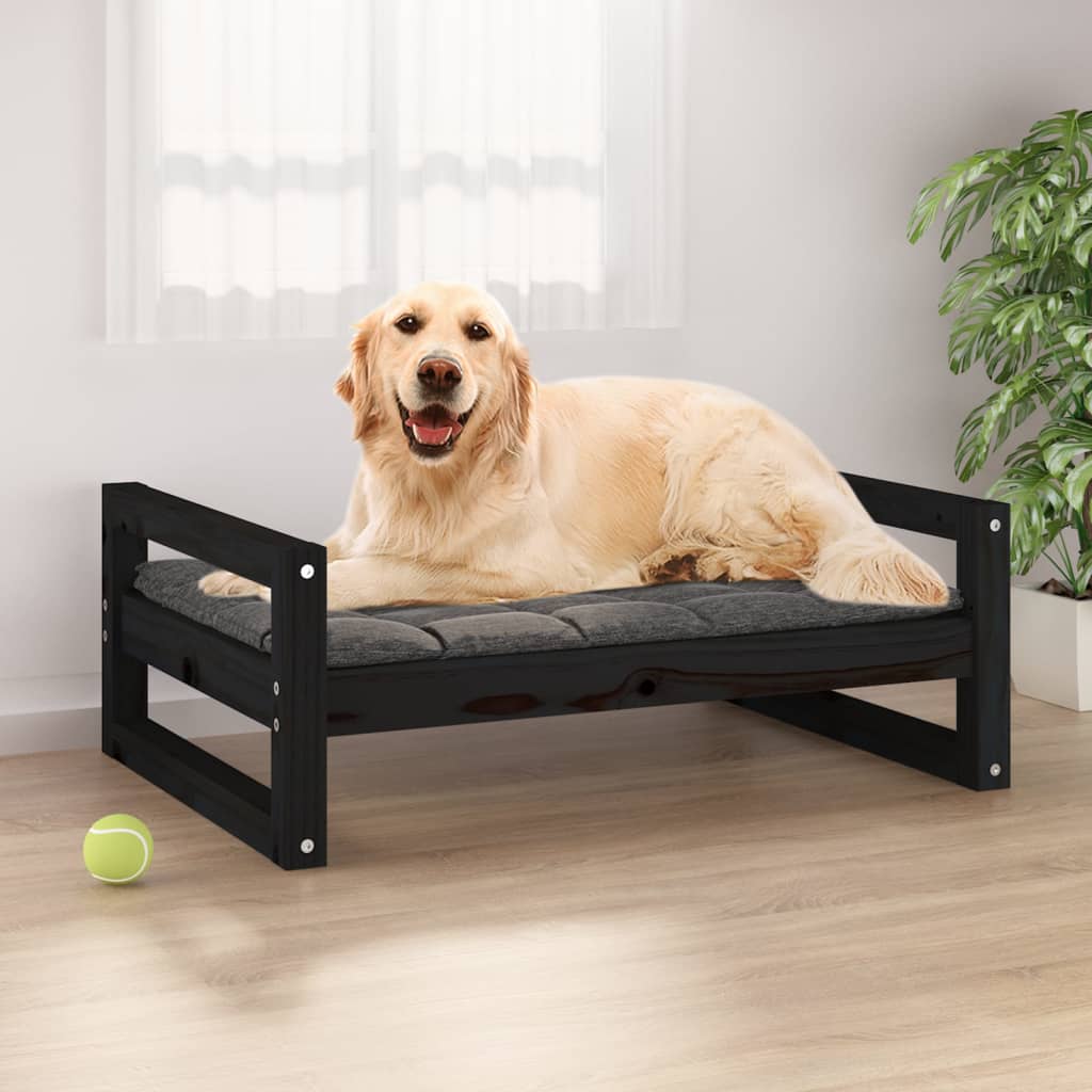 foto del prodotto cuccia per cani nera 75,5x55,5x28cm in legno massello di pino