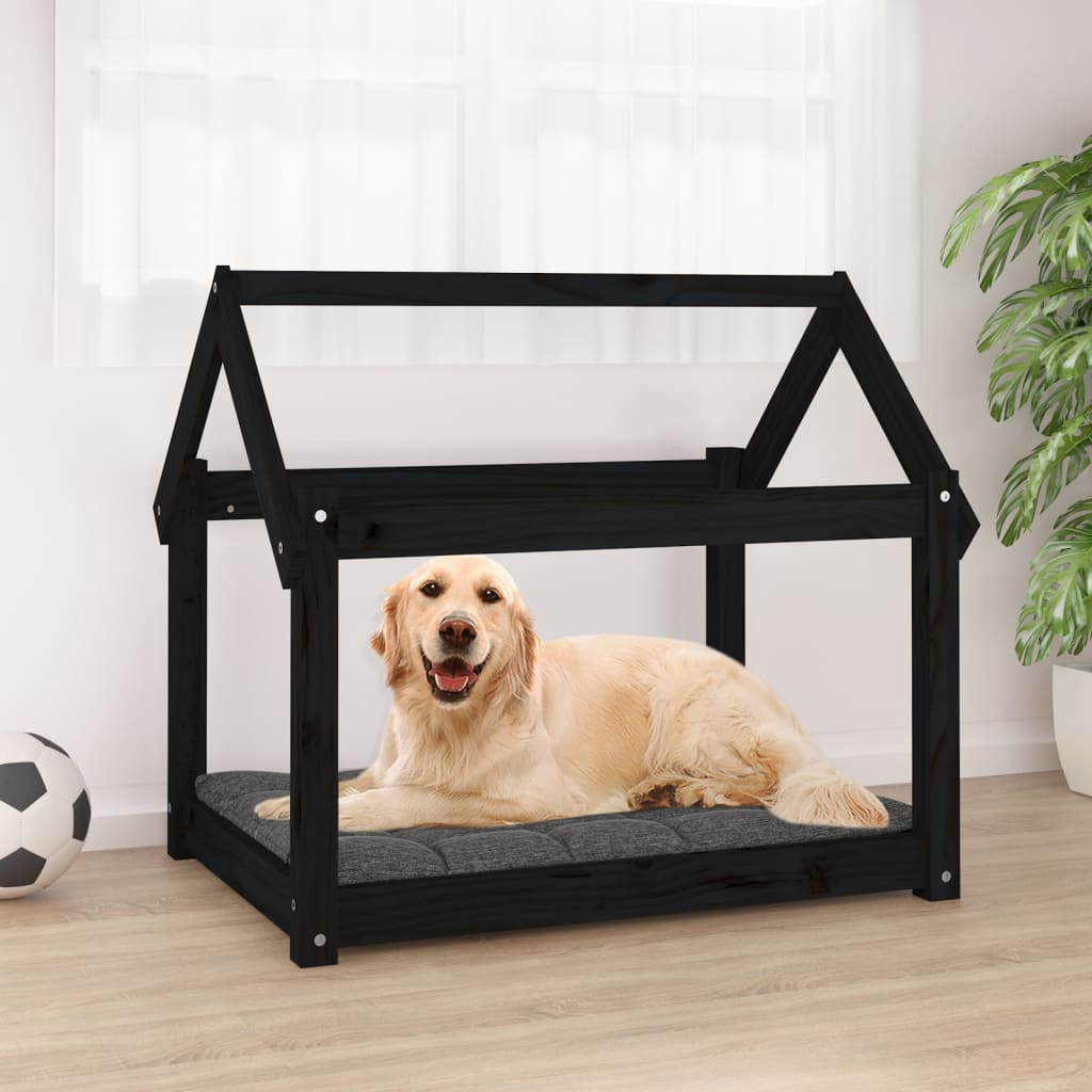 foto del prodotto cuccia per cani nera 81x60x70 cm in legno massello di pino