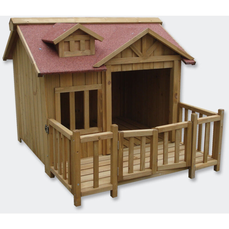 foto del prodotto cuccia per cani xl in legno massello con terrazza
