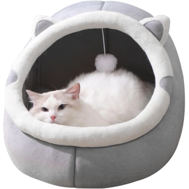 foto del prodotto cuccia per gatti, cuccia per gatti, cesta semi chiusa per gatti, nido accogliente con giocattolo sospeso e cuscino imbottito rimovibile e lavabile,