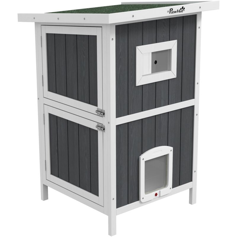 foto del prodotto cuccia per gatti da esterno 60x60x90.5cm in legno a 2 livelli grigio