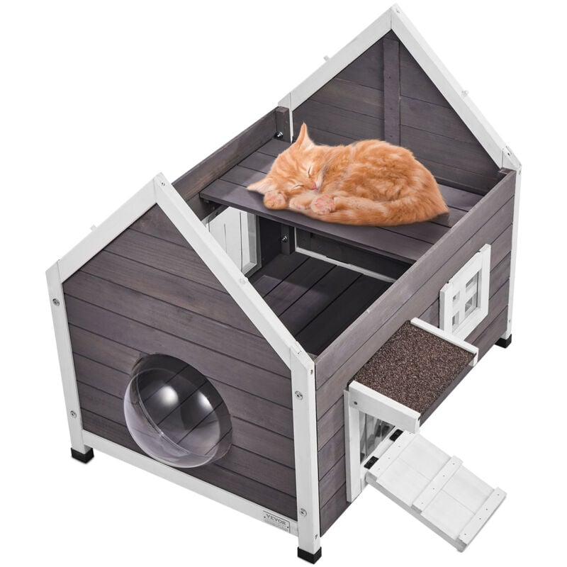 foto del prodotto cuccia per gatti da esterno resistente alle intemperie, riparo in legno per piu gatti, ampio ingresso laterale, coperture per ingresso in pvc, tetto