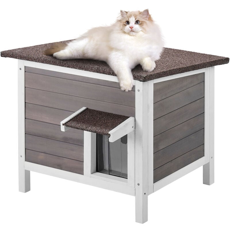 foto del prodotto cuccia per gatti da esterno resistente alle intemperie, santuario per piu gatti, costruzione in legno con isolamento completo in schiuma, tetto