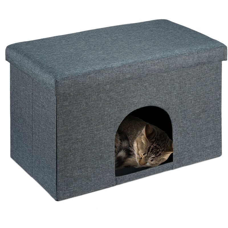 foto del prodotto cuccia per gatti e cani piccoli, superficie di seduta, tana pieghevole per animali, 38,5x64,5x37,5 cm, grigio relaxdays