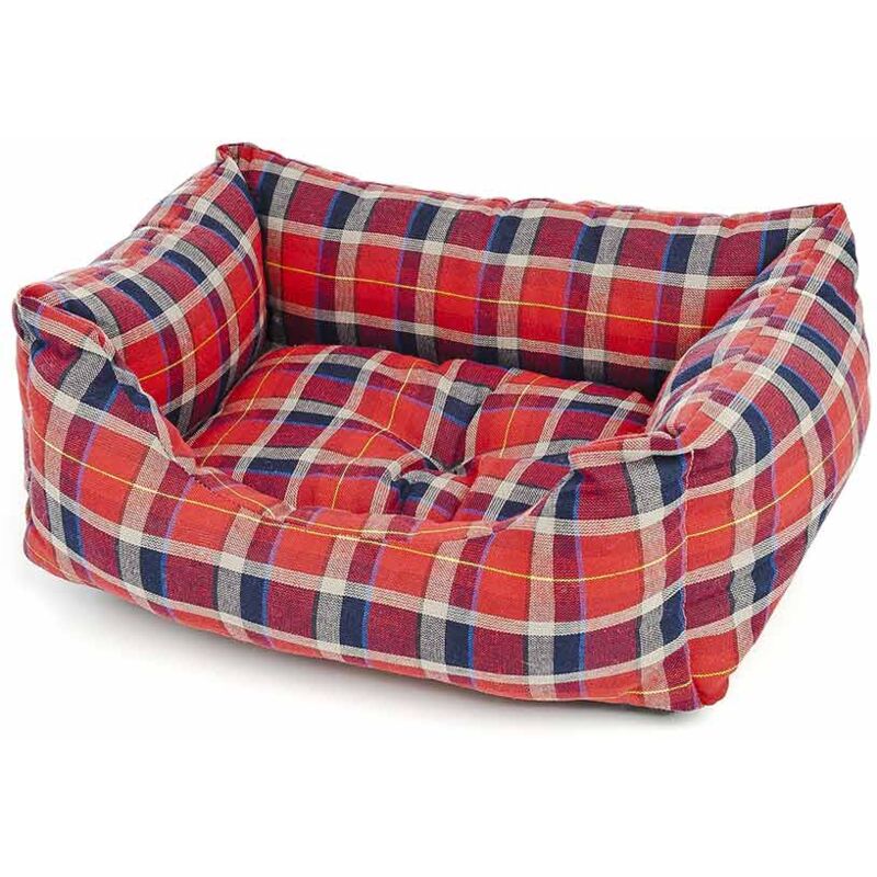 foto del prodotto cuccia sfoderabile di forma rettangolare in tessuto scozzese e imbottito per cani e gatti 120 x 30 cm cuccia