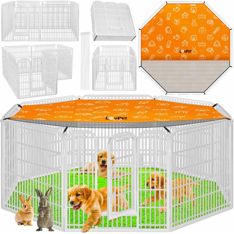 foto del prodotto cucciolo recinto all aperto cucciolo run cane playpen cani pet playpen con porta e resistente alle intemperie playpen per cane gatto cucciolo bianco