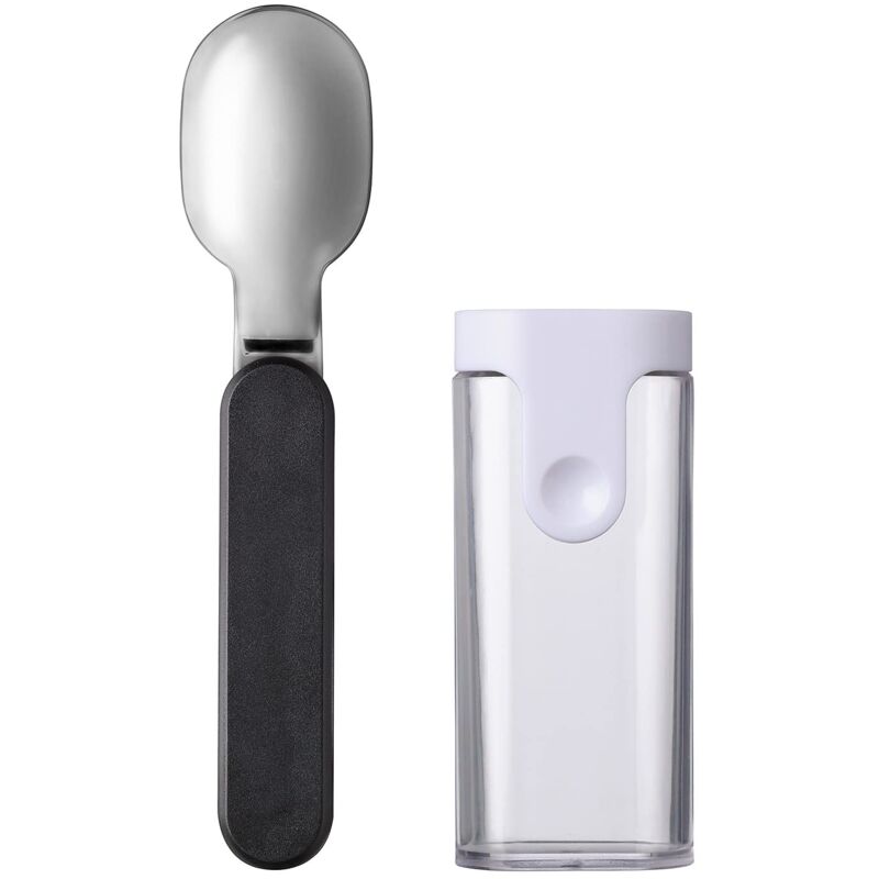 foto del prodotto cuchara plegable ellipse cuchara reutilizable para llevar cuchara plegable para yogur cubiertos de viaje incluye estuche acero inoxidable
