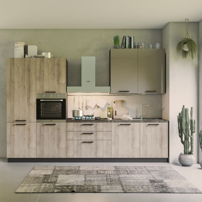 foto del prodotto cucina 330 cm rovere rustico e tortora lucido durazzo glam sinistra