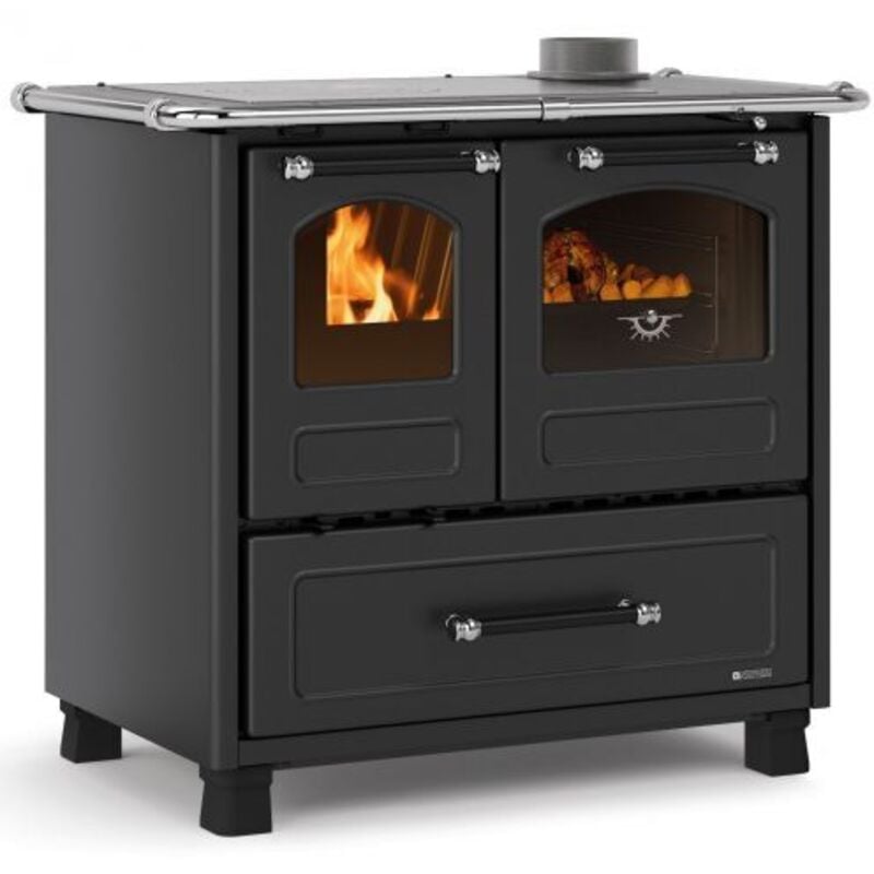 foto del prodotto cucina a legna family 4,5 dx acciaio porcellanato potenza termica nominale 9 kw 258 m3 riscaldabili colore nero antracite - nordica