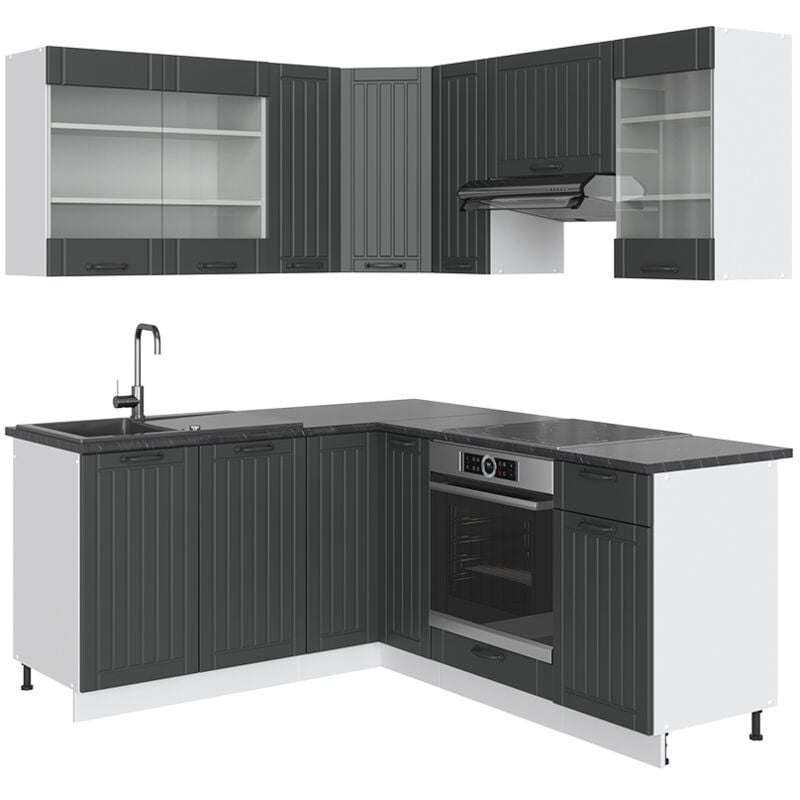 foto del prodotto cucina angolare completa fame line, antracite casa di campagna bianco, 160 x 60 cm senza piano di lavoro vicco