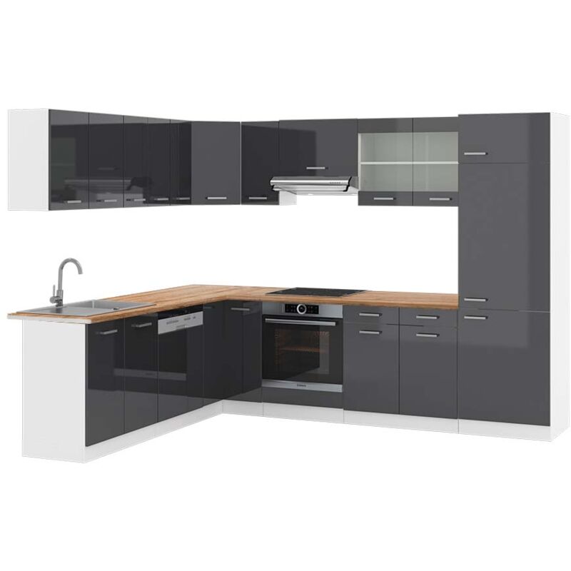 foto del prodotto cucina angolare completa r line, antracite lucido bianco, 227 x 287 cm , pl rovere, vicco