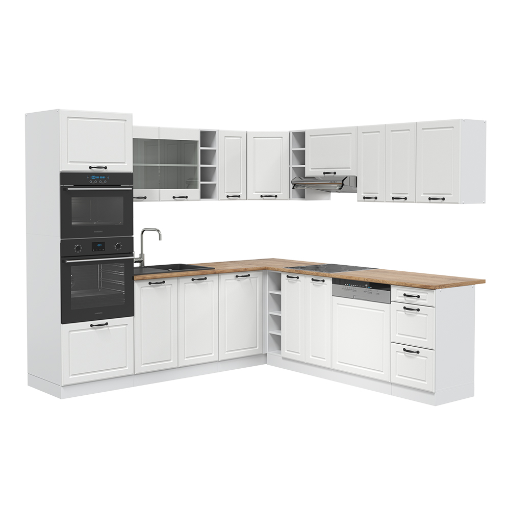 foto del prodotto cucina angolare completa r line, casa di campagna bianca bianco, 237 x 60 cm senza piano di lavoro, vicco