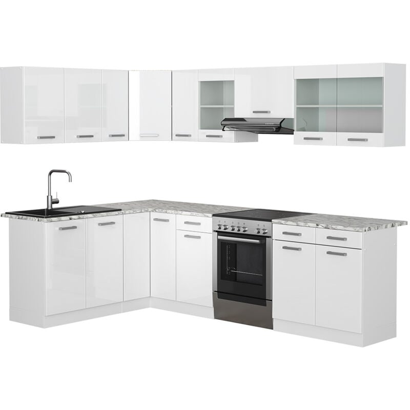 foto del prodotto cucina angolare completa rick, bianco lucido, 167 x 60 cm , pl marmo vicco