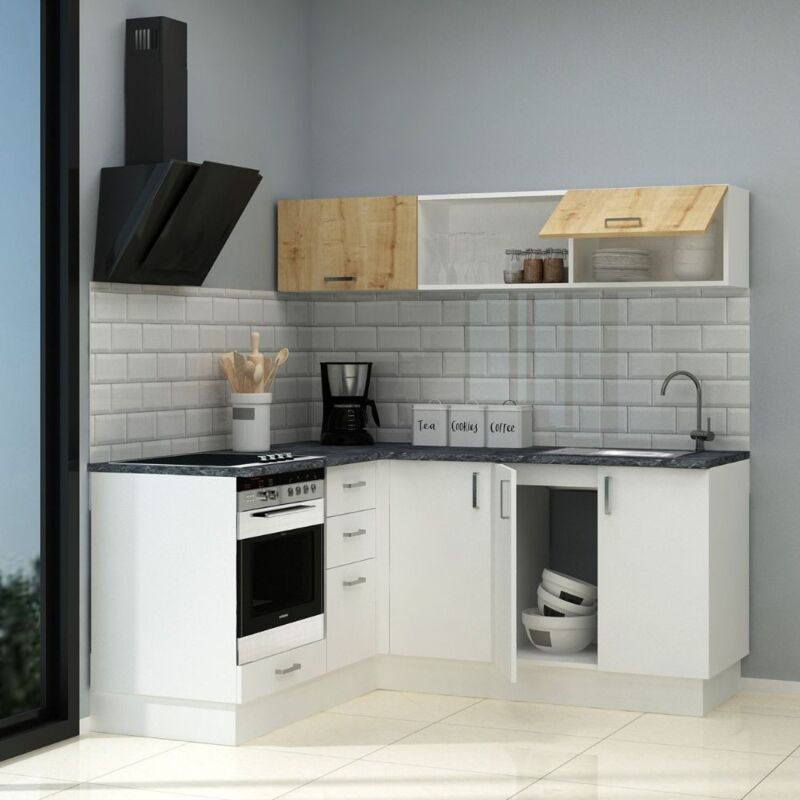 foto del prodotto cucina angolare reversibile con elettrodomestici colore bianco 180x160 cm letty