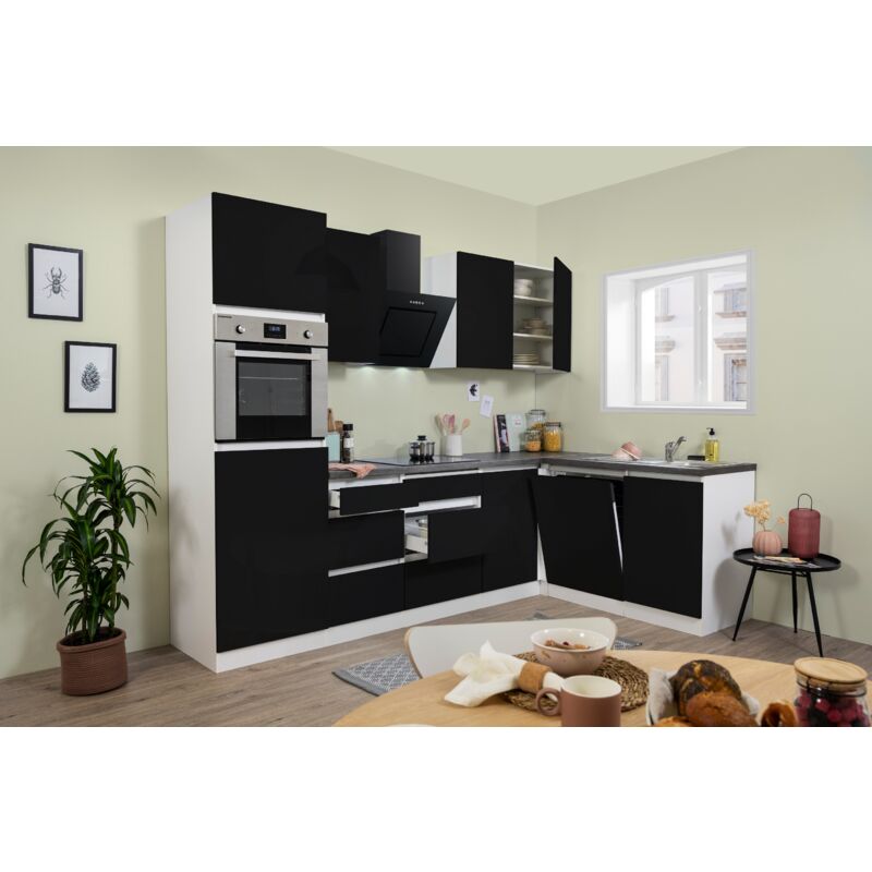 foto del prodotto cucina angolo cottura cucina angolare senza maniglie bianco nero lorena 280 x 172 cm respekta