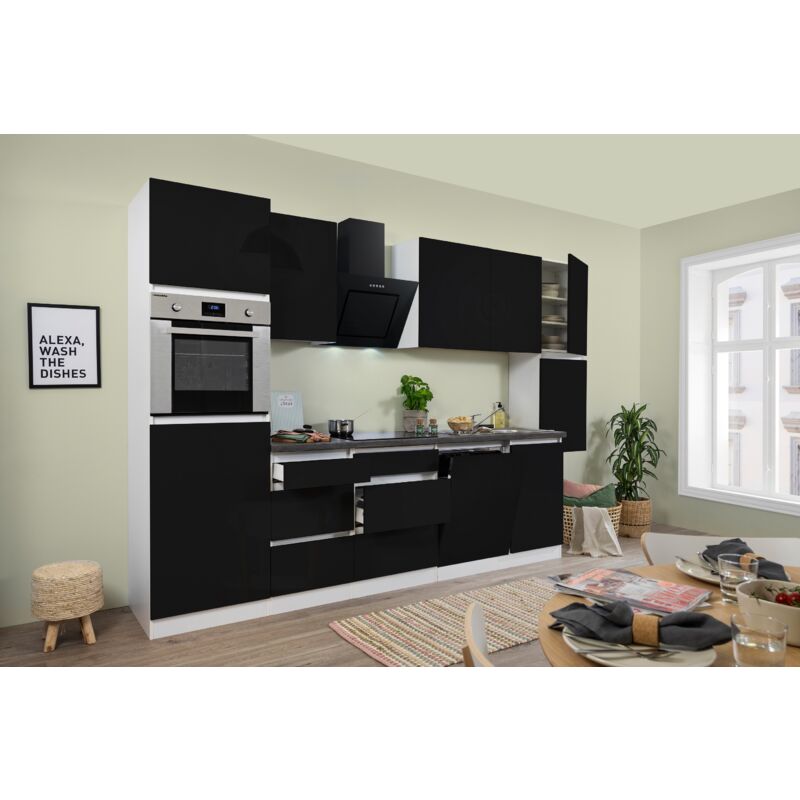 foto del prodotto cucina blocco cucina blocco cucina senza maniglie bianco nero lorena 330 cm respekta
