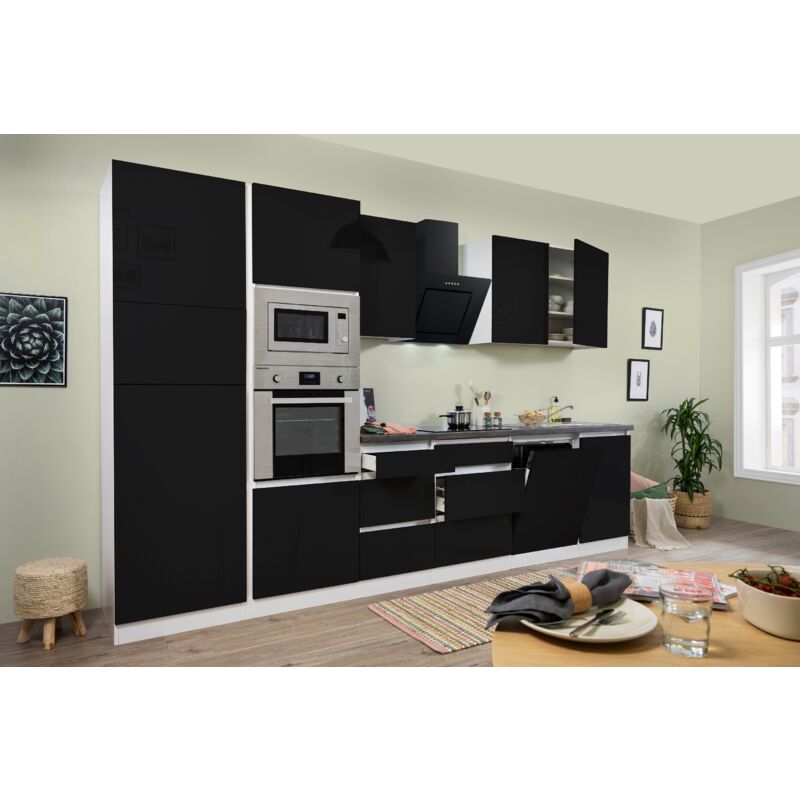 foto del prodotto cucina blocco cucina blocco cucina senza maniglie bianco nero lorena 345 cm respekta