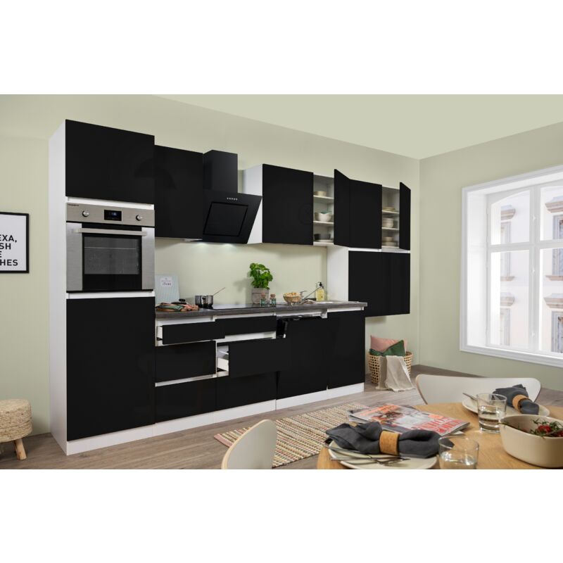 foto del prodotto cucina blocco cucina blocco cucina senza maniglie bianco nero lorena 380 cm respecta