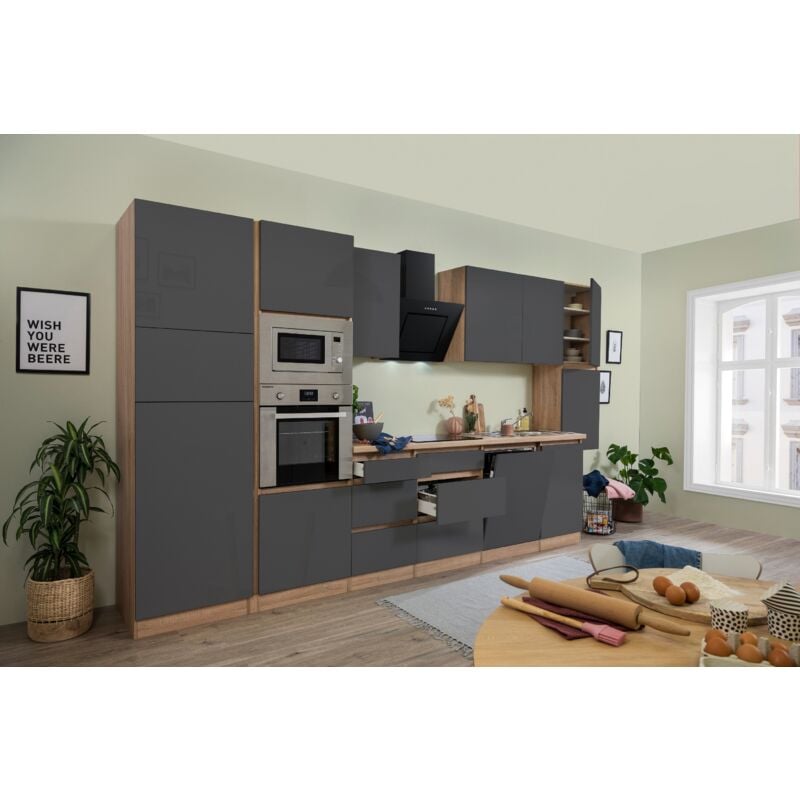 foto del prodotto cucina blocco cucina blocco cucina senza maniglie rovere grigio lorena 395 cm respecta