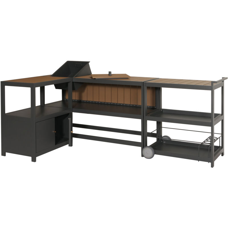 foto del prodotto cucina carrello da esterno 3 moduli mobile portaghiaccio hhg 810 97x296x50cm alluminio antracite e legno chiaro