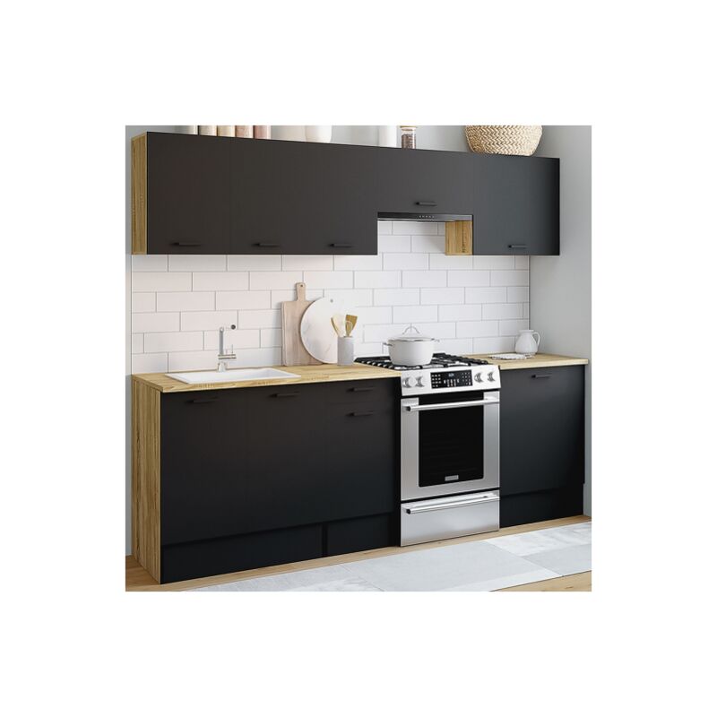 foto del prodotto cucina completa 240 cm subtil con piano di lavoro a 7 elementi in legno e nero