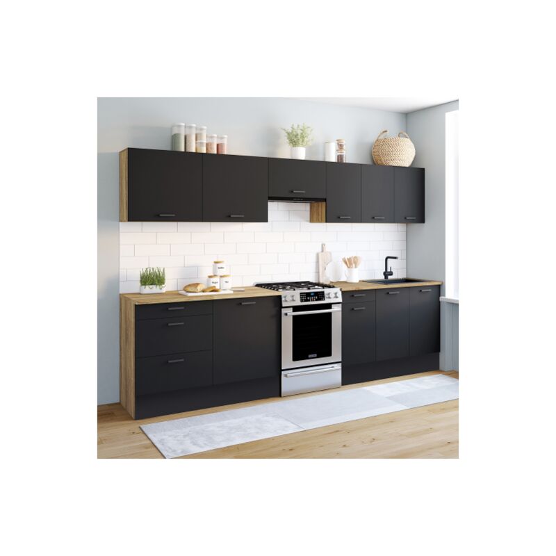 foto del prodotto cucina completa 300 cm subtil con piano di lavoro a 9 elementi in legno e nero