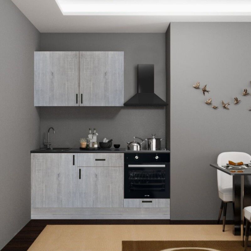 foto del prodotto cucina completa di elettrodomestici 180 cm colore rovere grigio chiaro benny