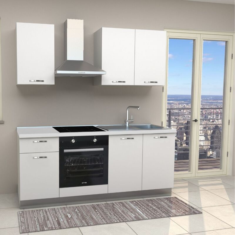 foto del prodotto cucina completa di elettrodomestici e piano cottura induzione bianca 195 cm taurus