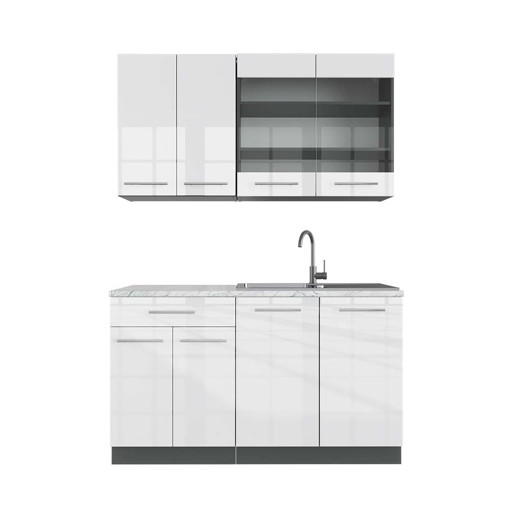 foto del prodotto cucina completa fame line, bianco lucido antracite, 140 cm , pl marmo, vicco
